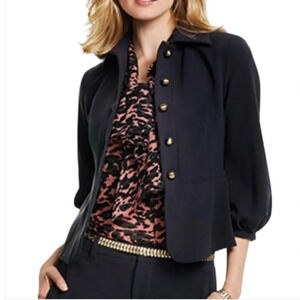 CABI Abbott Jacket Blazer Black Pleated Statement Balloon Sleeves Buttoned 4